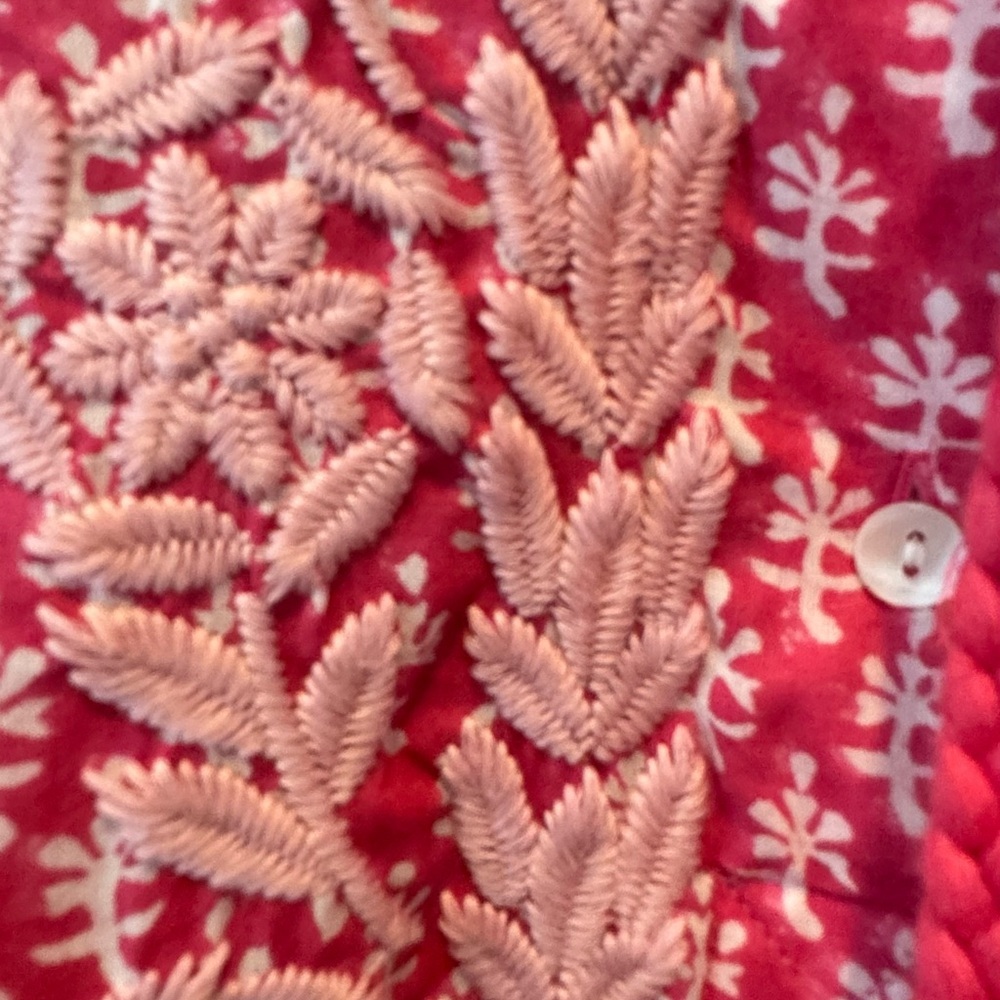 Pink Boho Embroidered Cotton Midi Dress Tassel Belt Beach Vacation XS EX VOTO - Picture 4 of 9